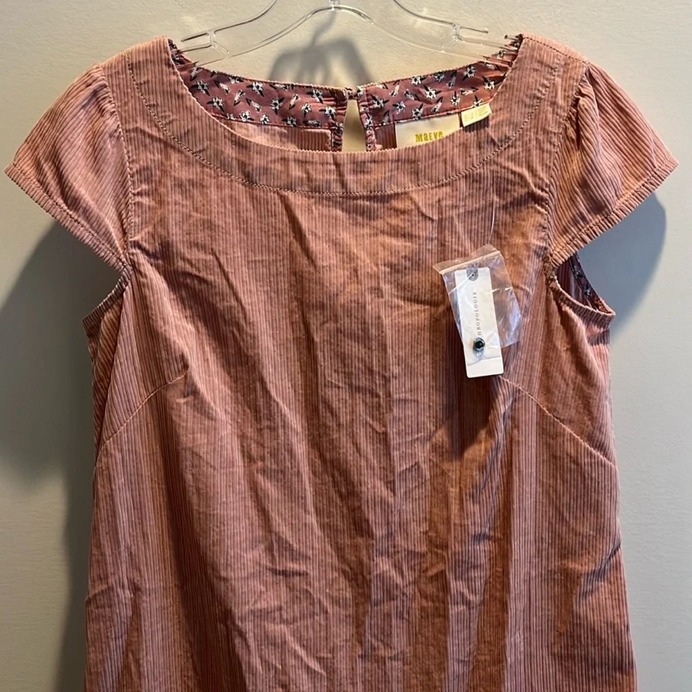 NWT Anthropologie Maeve Pink Tessa Flounced Corduroy Tunic Dress, 0 - Picture 5 of 16